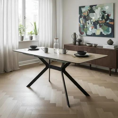 Mesa Extensible Amalfi 120 A 160 X 80cm Melamina Simil Roble Marrón Claro Negro