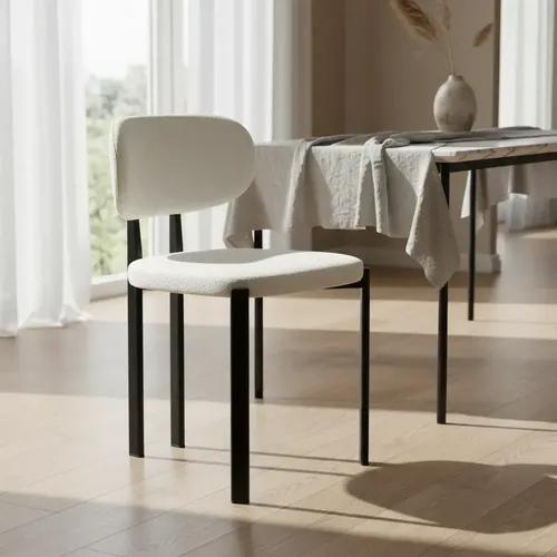 Silla De Comedor Aura Tapizada En Chenille Y Patas De Hierro Chenille Negro Gris