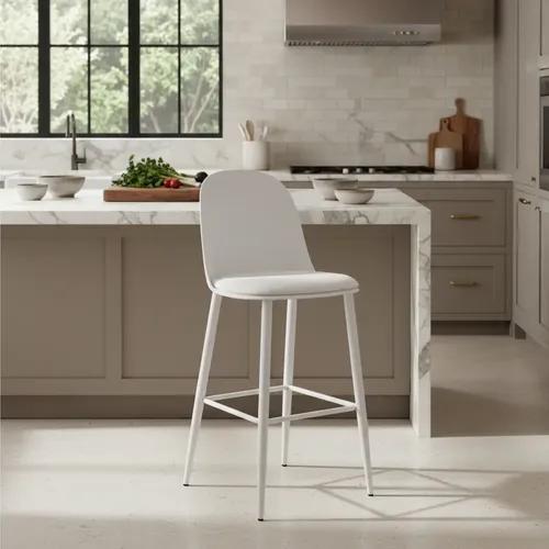 Banqueta Taburete Vita Makom Patas De Hierro, Diseño Moderno Esmaltado Blanco