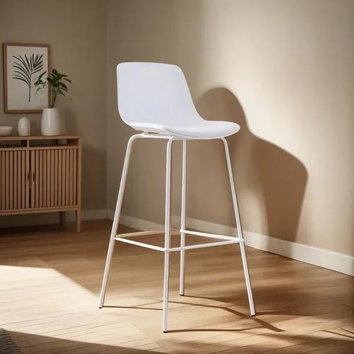 Banqueta Taburete Alpha Diseño Moderno, Hierro, Cuero Vegano Acabado De La Estructura Esmaltado Color Blanco