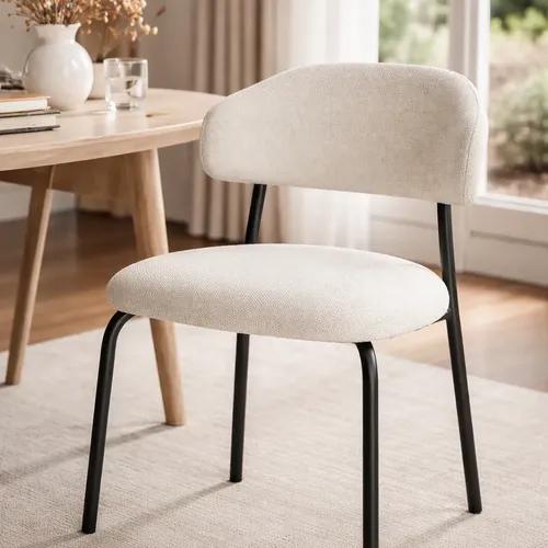 Silla De Comedor Vibe Tapizada En Chenille Y Patas De Hierro Chenille Negro Gris
