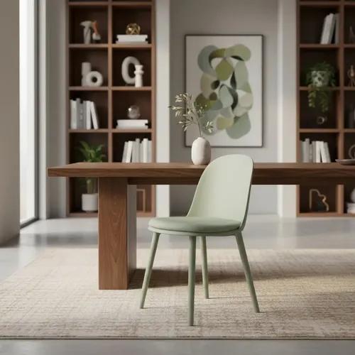 Silla Comedor Vita Nórdica Eames De Diseño Moderno Plástica Cuero Sintético Verde Musgo