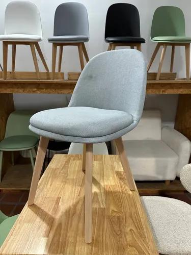 Silla De Comedor Vita Meet Tapizada En Lino Patas De Madera Lino Gris