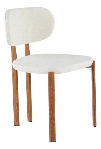 Silla De Comedor Aura Tapizada En Chenille Y Patas De Hierro Chenille Marrón Claro Beige