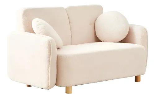 Sofá Teddy 2 Cpos Tapizado Bouclé Soft 2 Almohadones Redondo Color Beige