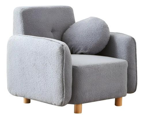 Sofá Teddy 1 Cpo Tapizado Bouclé Soft Con Almohadón Redondo Color Gris