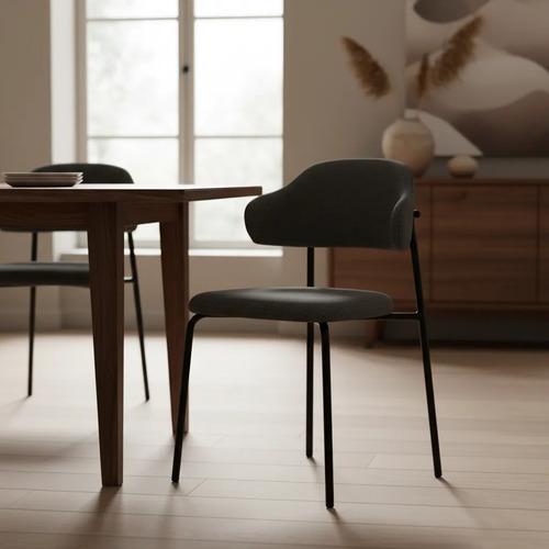 Silla De Comedor Vibe Tapizada En Chenille Y Patas De Hierro Chenille Negro Gris Oscuro