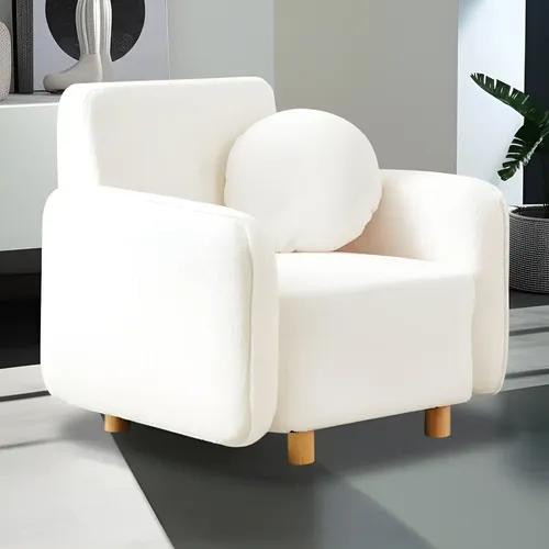 Sofá Teddy 1 Cpo Tapizado Bouclé Soft Con Almohadón Redondo Color Blanco