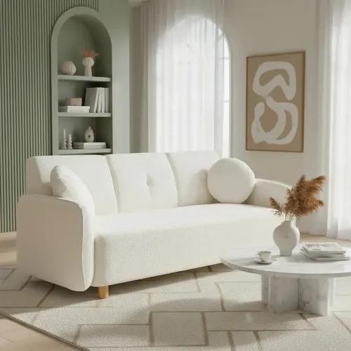 Sofá Teddy 3 Cpos Tapizado Bouclé Soft 2 Almohadones Redondo Color Blanco