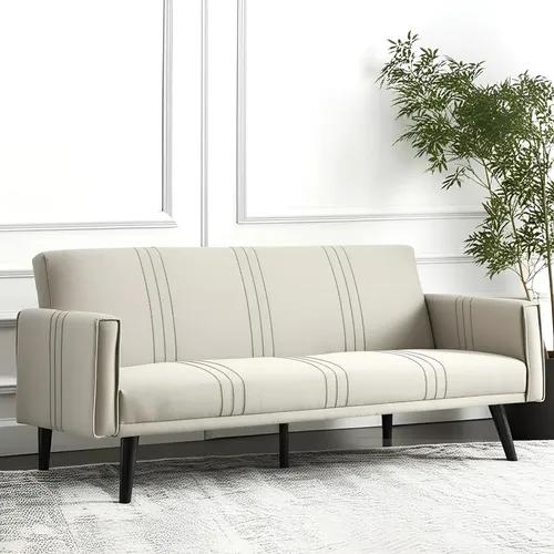 Sofá Cama Sicilia 200x90 Cm Chenille Beige Antimanchas Makom Reforzado Con Sistema Click Regulable En 3 Posiciones Y Patas Metal Negro